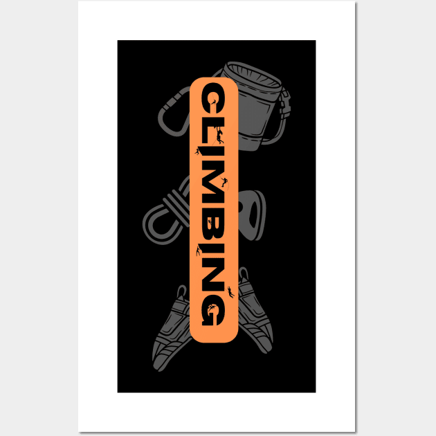 climbing with rock climbing equipment orange Wall Art by lmdesignco